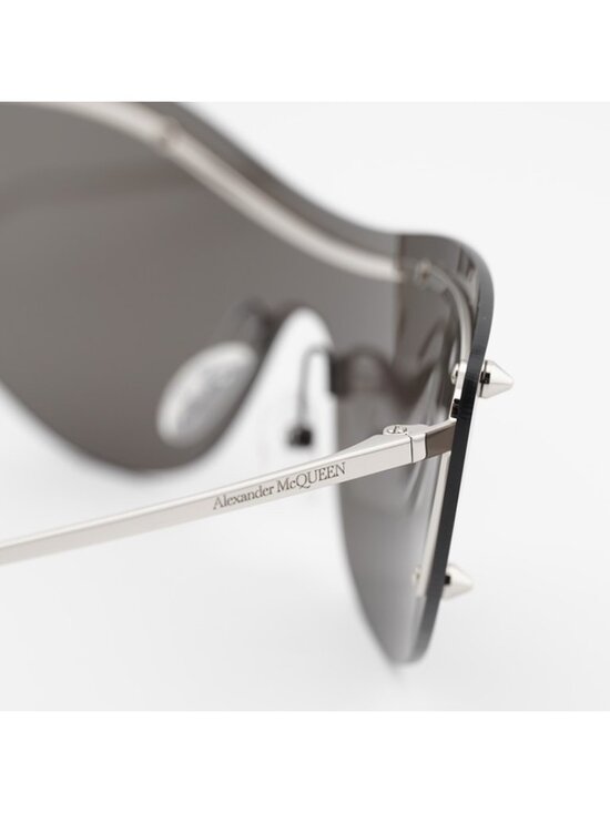 Alexander McQueen AM0413S 007 Sunglasses Silver Shield Frame, Grey Lenses main image 10